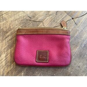 Dooney And Bourke Pebble Grain Small Coin Purse Hot Pink Tan